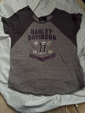 Harley-Davidson Heather Charcoal Tee with Plum Trim